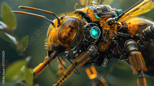 Honey bee, robotic bee showcases tech-enhanced pollination, blending automation with the natural world. © FDX