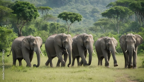 A Herd Of Elephants Marching Through The Jungle