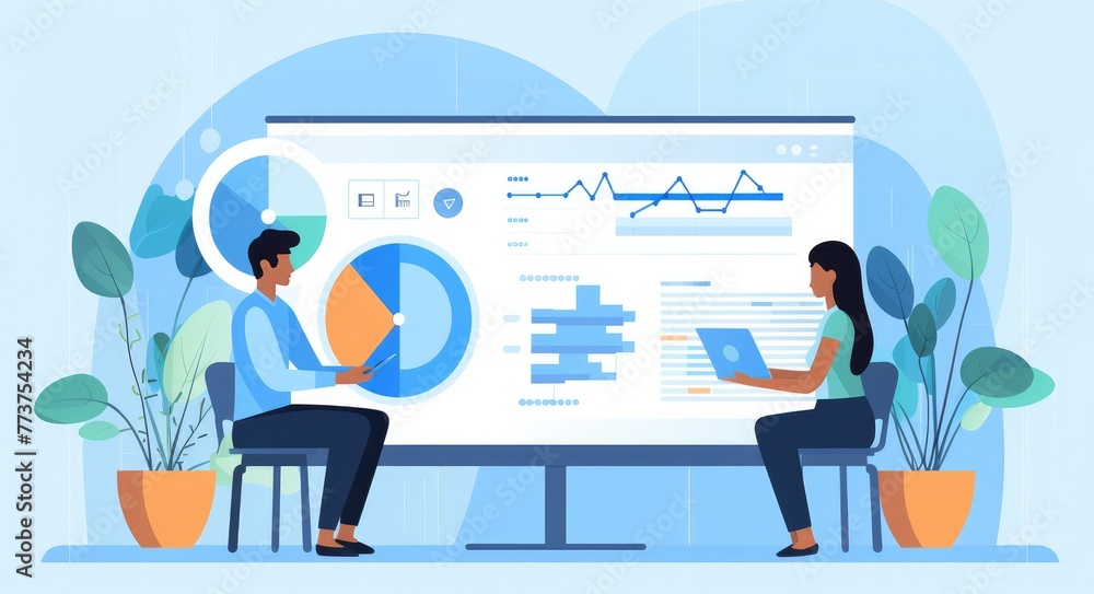 people looking at an online dashboard with graphs and charts people looking at an online dashboard with graphs and charts