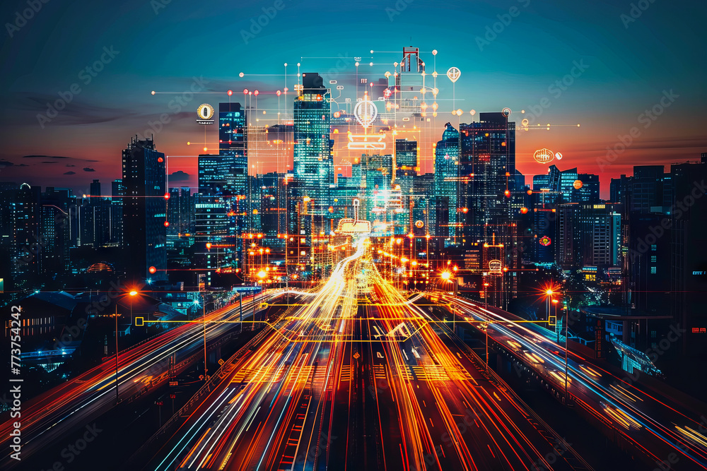 Fototapeta premium Futuristic business information abstract, Digitalization Global Transformation.