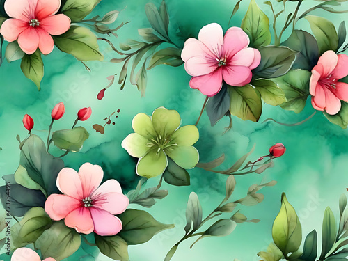 Seamless water color Pattern design with green background