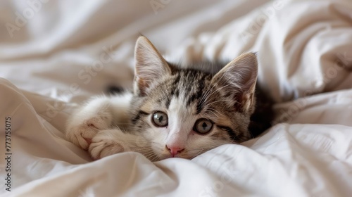 cute kitten resting in a bed