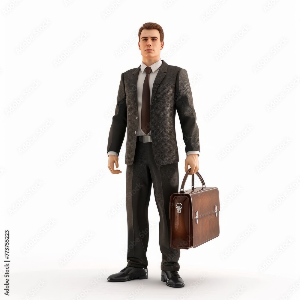 3D Render of a businessman in a suit standing with a briefcase in hand, on isolated white background, Generative AI 3D Render of a businessman in a suit standing with a briefcase in hand, on isolated white background, Generative AI