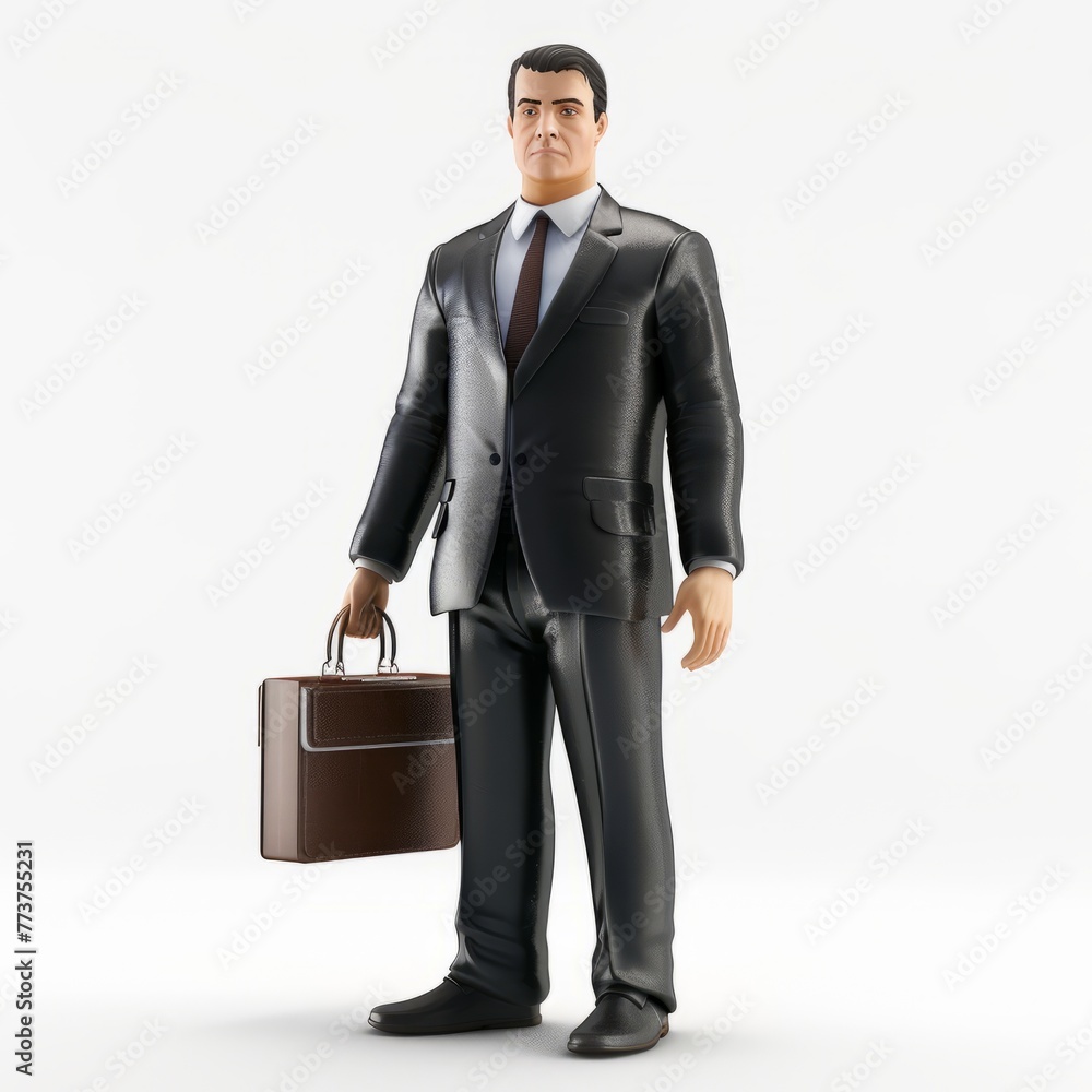 3D Render of a businessman in a suit standing with a briefcase in hand, on isolated white background, Generative AI