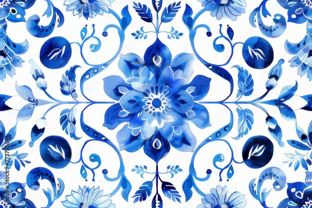 Watercolor Seamless pattern with blue and white Watercolor Seamless pattern with blue and white