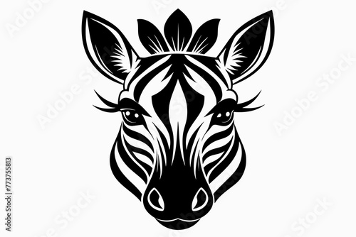zebra face shot isolated  silhouette black vector illustration