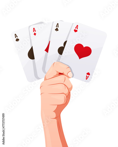 Hand holding playing cards vector isolated on white background. © Maman