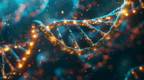 3D render of glowing DNA structure. Abstract background for science projects.