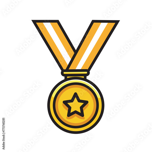 Illustration Vector Graphic Cartoon of a Medal Award Icon, Symbolizing Achievement, Recognition, and Excellence in a Playful and Colorful Design