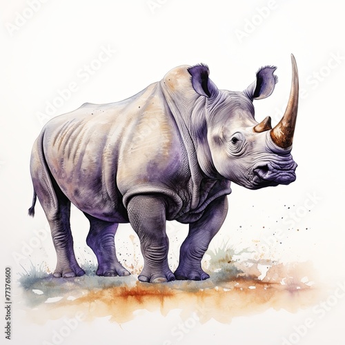 Rhino watercolor clipart illustration on white background