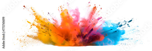  Colorful mixed rainbow powder explosion isolated on a white background ,Happy Holi Background for Festival of Colors celebration vector elements for card, greeting, poster design