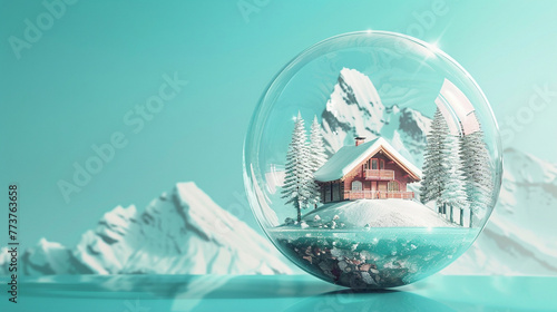 A miniature house within a glass globe