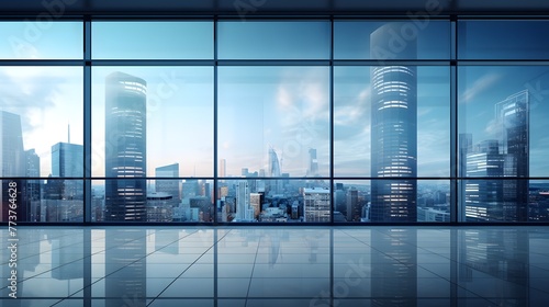 Empty High-rise modern business office skyscrapers with large bright windows. in commercial district with blue sky . For Design  Background  Cover  Poster  Banner  PPT  KV design  Wallpaper