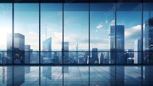 Empty High-rise modern business office skyscrapers with large bright windows. in commercial district with blue sky . For Design  Background  Cover  Poster  Banner  PPT  KV design  Wallpaper