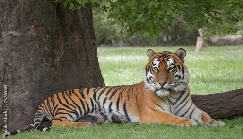 A Tiger Resting In The Shade Of A Tree  2