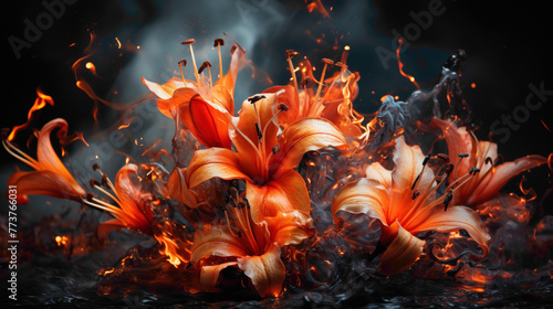 A captivating shot of the stunning Fire Lily, its fiery orange blooms creating a vivid contrast against a clean background