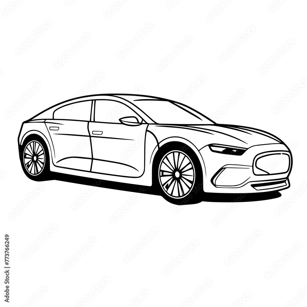 Sleek electric car outline icon in vector format for eco-friendly designs.