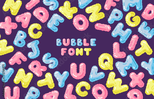 Bubble font. Children's alphabet. Vector template for cards, banners and layouts for social networks