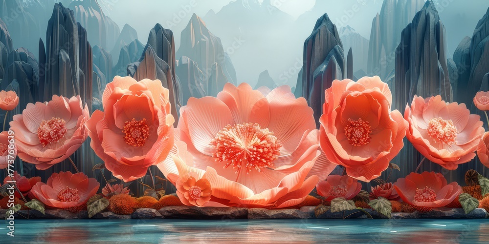 Whimsical 3D render of a fantastical, oversized book display with blooming, flower-like pages and playful, petal-shaped bookmarks Whimsical 3D render of a fantastical, oversized book display with blooming, flower-like pages and playful, petal-shaped bookmarks