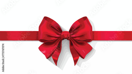 Bow of red wide ribbon with shadow flat vector isolated