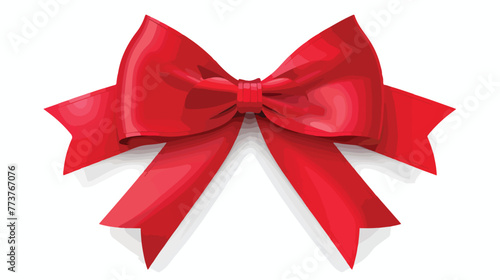 Bow of red wide ribbon with shadow flat vector isolated