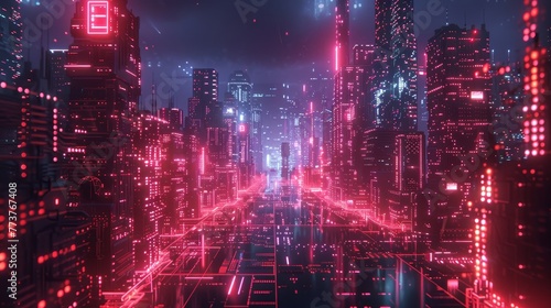 A digital cityscape with neon lights, where gravity is optional