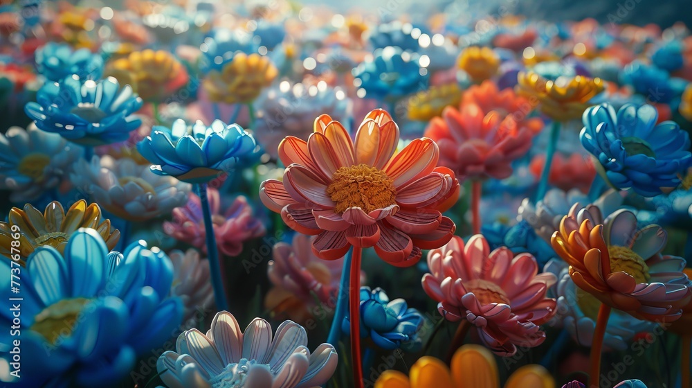 A field of flowers where each petal is a different office supply A field of flowers where each petal is a different office supply
