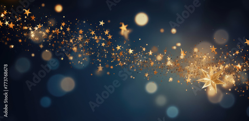 Abstract luxury golden wave lines star shape curved overlapping on dark blue background. Template premium award design. Premium background. Luxury Blue and gold background. Christmas banner photo