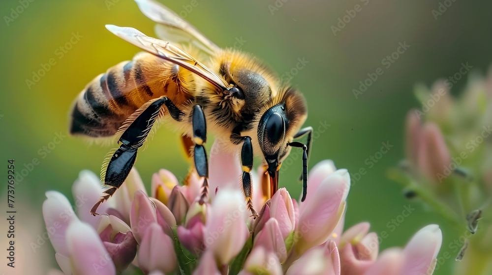 Close up View of a Pollinating Bee Nurturing an Urban Flower Highlighting the Importance of City Farming in Sustaining Biodiversity Close up View of a Pollinating Bee Nurturing an Urban Flower Highlighting the Importance of City Farming in Sustaining Biodiversity