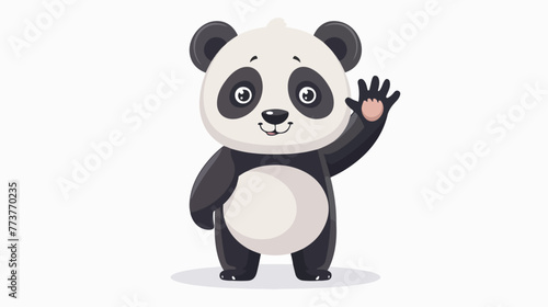 Cartoon cute little panda waving hand flat vector isolated