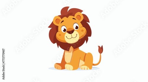 Cartoon funny baby lion on white background flat vecto