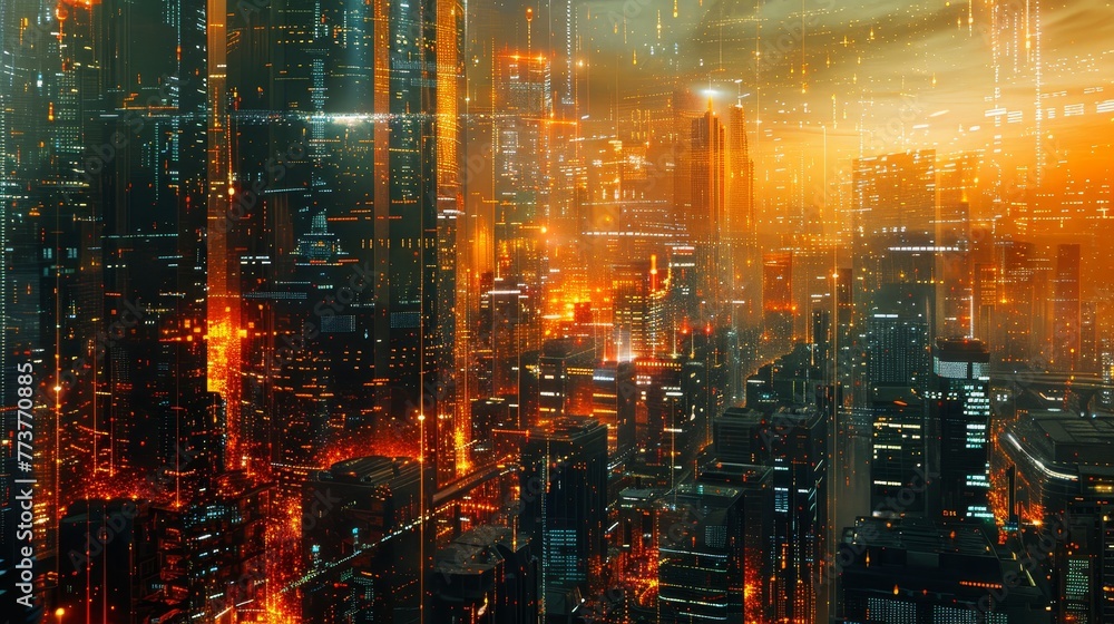 An abstract representation of a tech-infused future city