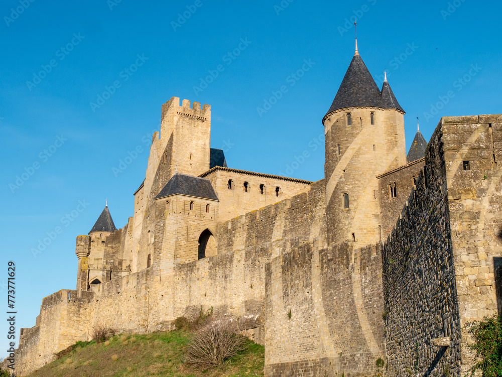 Medieval Castle of Carcassonne, France, during sunset 2