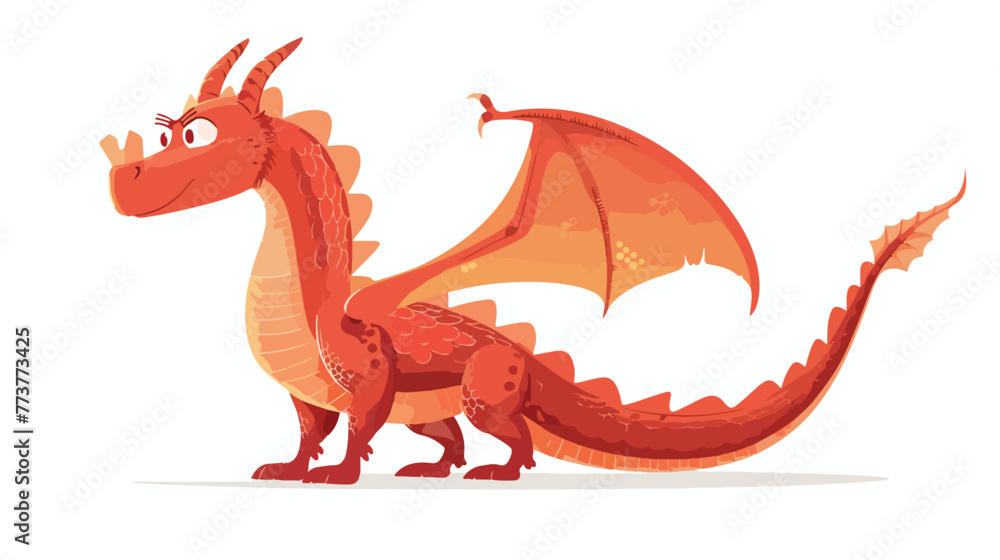 Cartoon red dragon on white background flat vector 