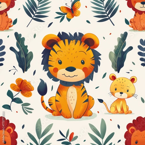 kids happy jungle cartoon pattern tile animal