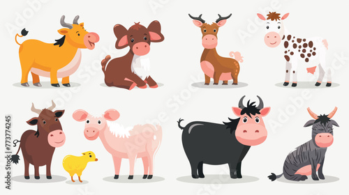 Fototapeta Naklejka Na Ścianę i Meble -  Cartoon set of cute farm animals flat vector 