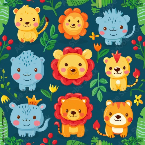 kids happy jungle cartoon pattern tile animal
