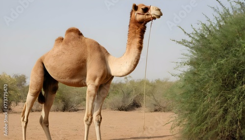 A Camels Long Neck Bending To Reach Low Growing P
