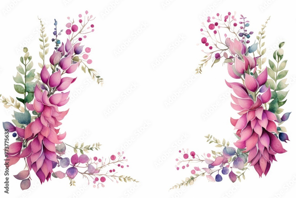 Naklejka premium watercolor of foxglove clipart with tall spires of colorful flowers. flowers frame, botanical border, Design wedding love cards shop.