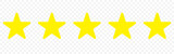 Five stars customer review icon for apps and websites.  flat style. 5 star sign. Star symbol. Star rating feedback review from customer experience vector design illustration in eps 10.