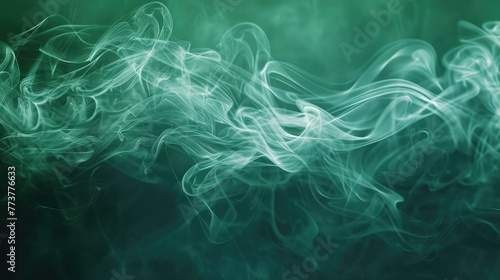 Flowing Smoke Waves in Dynamic Green Abstract Background with Fractal Light Patterns