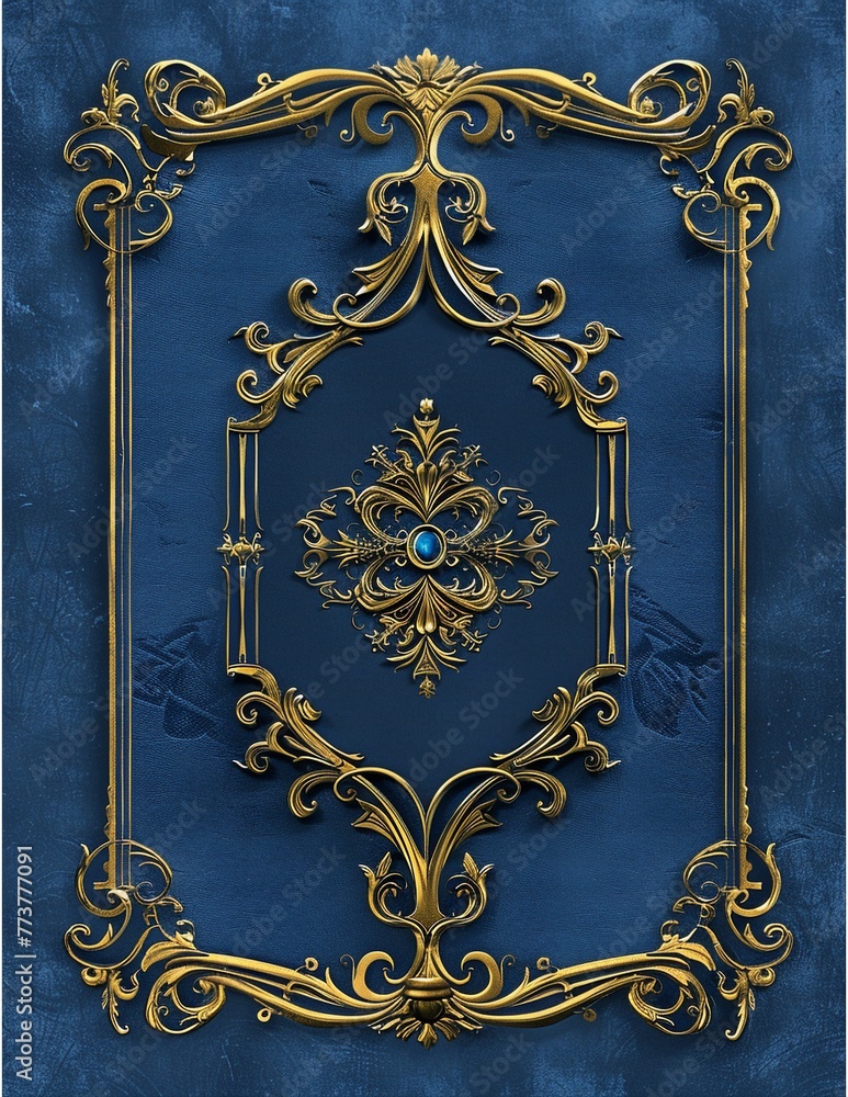 Sophisticated Navy Book Cover with Golden Baroque Designs
