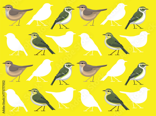Bird Dusky Warbler Cartoon Cute Seamless Wallpaper Background