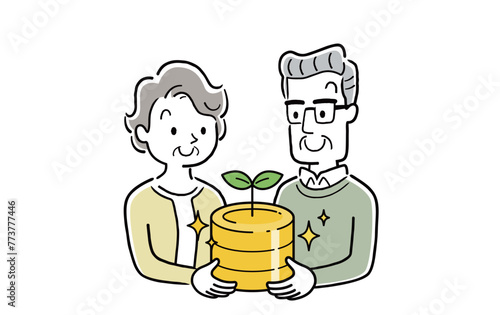 ベクターイラスト素材：お金を運用して育てるシニア夫婦
