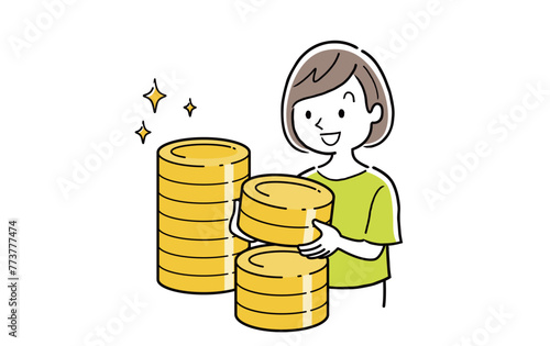 ベクターイラスト素材：お金やポイントを集める女性
