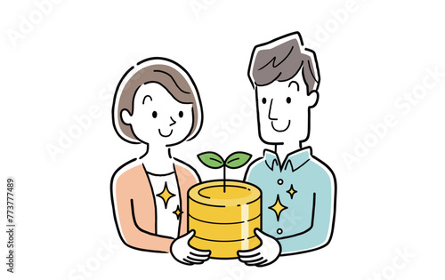 ベクターイラスト素材：お金を運用して育てる夫婦
