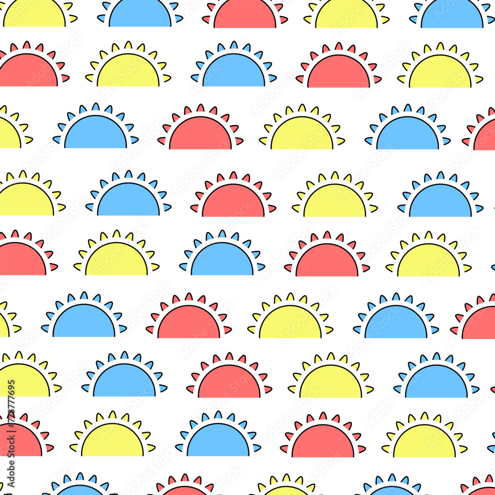 Fototapeta premium Multicolored sun icons pattern Vector pattern with colored sun icons. Children's vector pattern