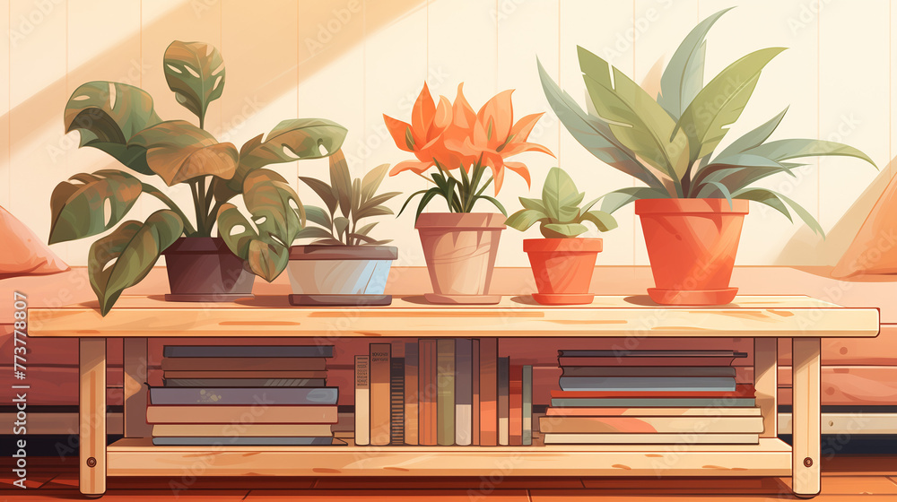 illustration stilleben, blumen auf einer anrichte illustration stilleben, blumen auf einer anrichte