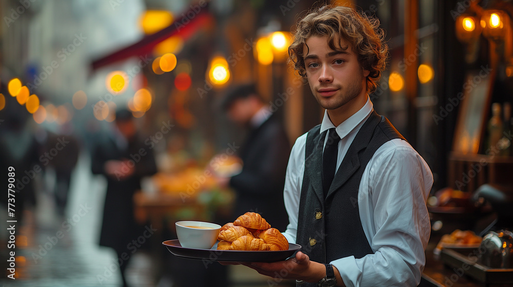 A waiter in a cafe in Paris. A waiter in a cafe in Paris.