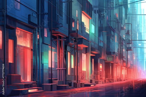 A modern city at night with neon lights © Quan